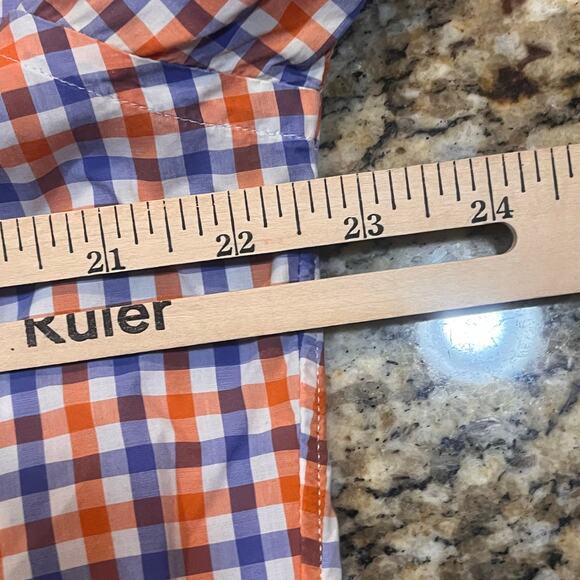 J.Crew Large Lightweight Button Down Shirt Orange Blue Gingham Check 100% Cotton - Picture 3 of 5